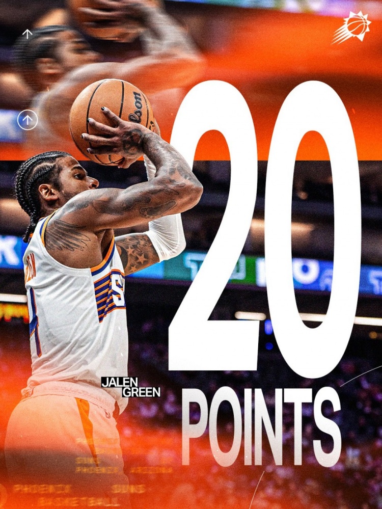 开云体育投注-得分全队最高！太阳官推发布杰伦·格林本场20分数据海报