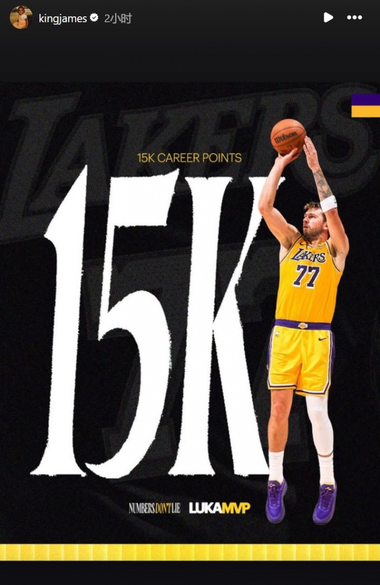 詹姆斯赛后祝贺里程碑：东契奇15000分/八村塁5000分/雷迪克100胜